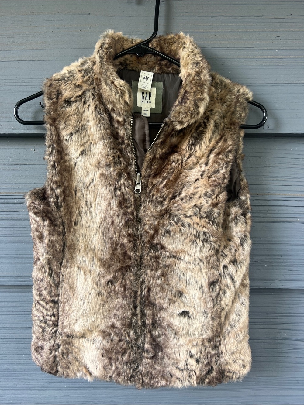 GAP Plush Faux Fur Zip Vest in Taupe Brown